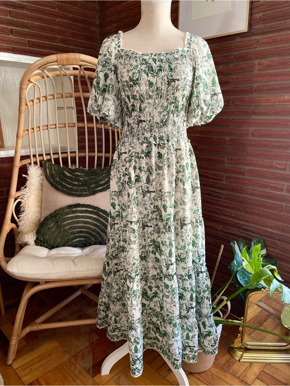 Max Studio Print Smocked Puff Sleeve Maxi Dress